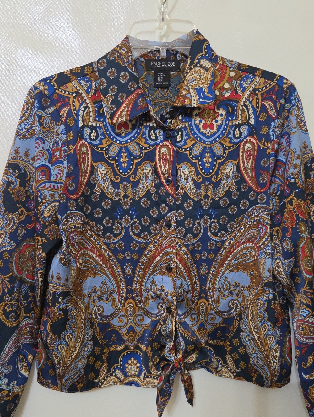 Rachel Zoe Women's Blue Paisley Button-Down Long Sleeve Shirt - Size Medium